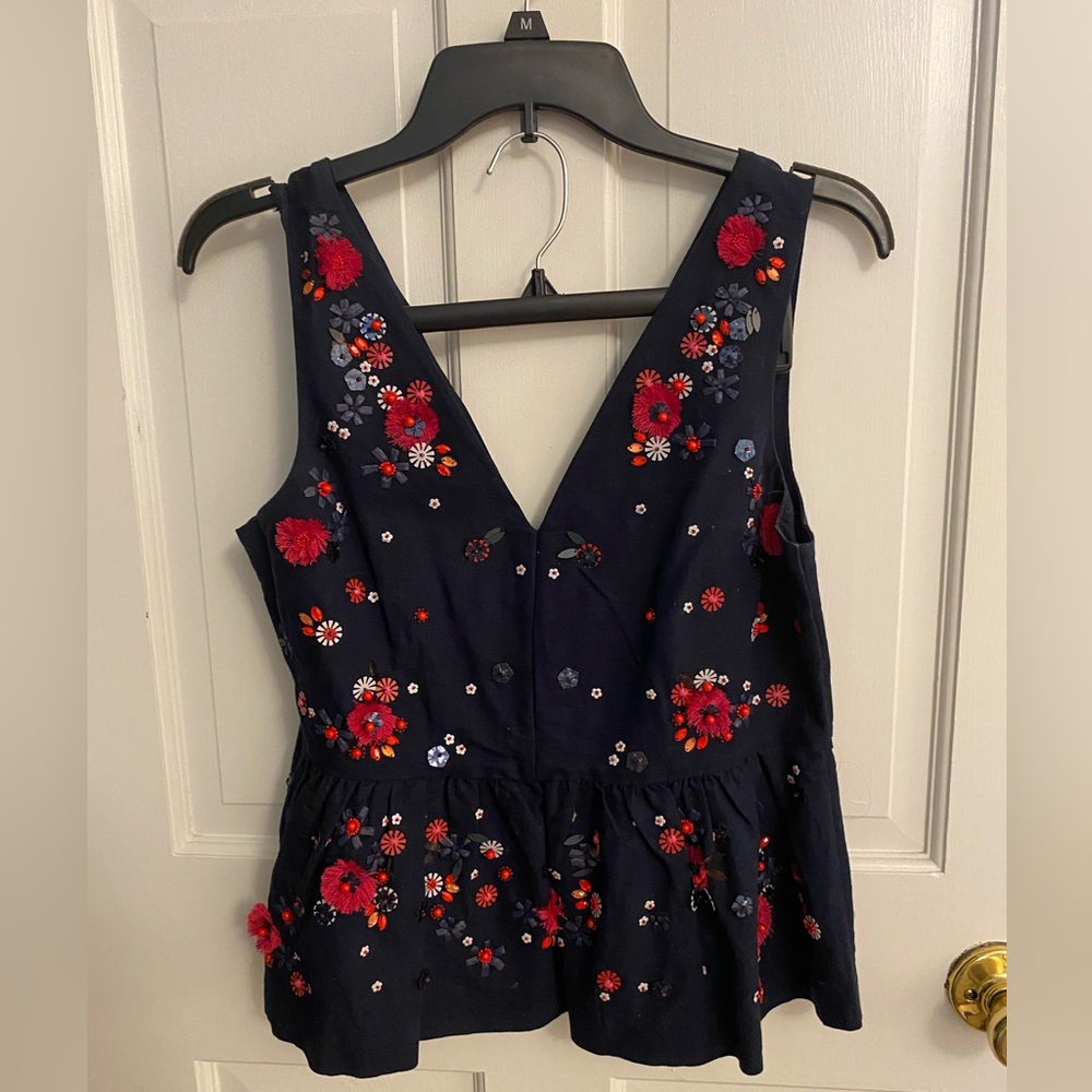 Embellished beaded J Crew blouse. Size medium. Navy.